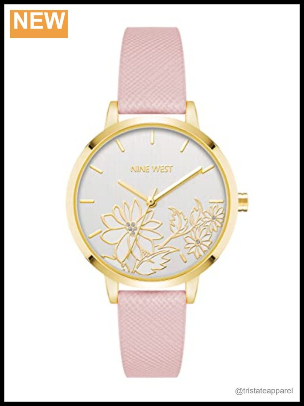 Nine West Floral Dial Saffiano Faux Leather Strap Watch